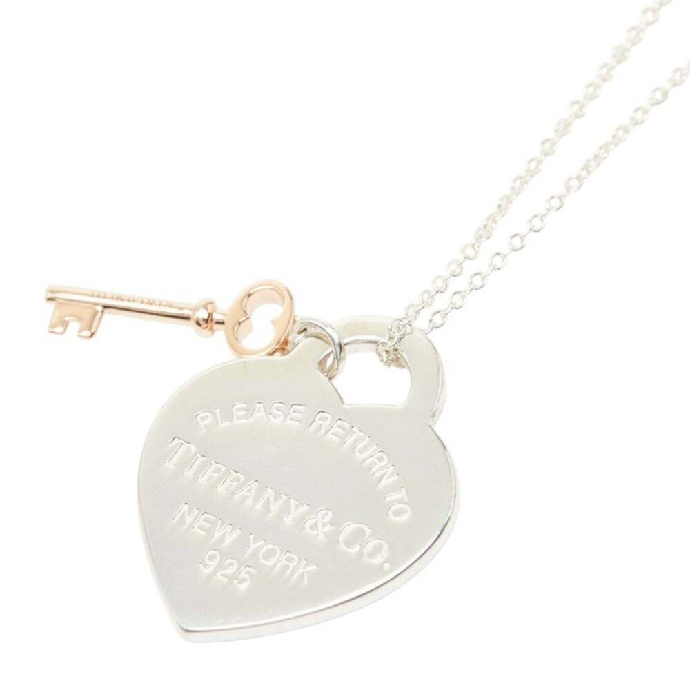 Tiffany & Co. Two-Tone Silver Heart Padlock Necklace with Rose Gold Key